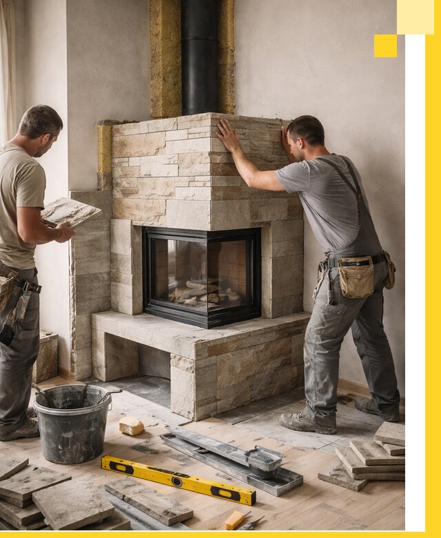 Угловые камины под ключ проект, монтаж и отделка в Луховицах