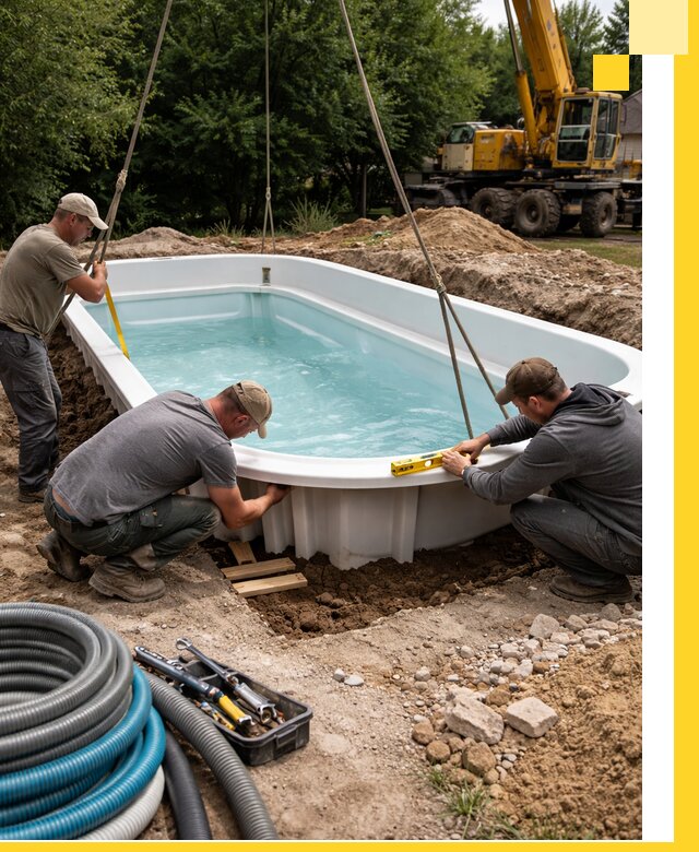 Установка и монтаж композитных бассейнов под ключ в Луховицах