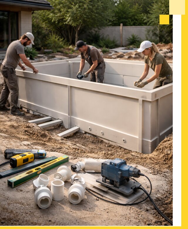 Установка полипропиленовых бассейнов под ключ в Луховицах