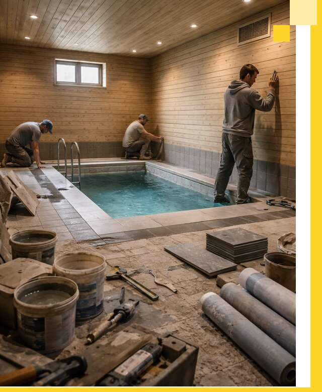 Строительство бани с бассейном и сауной под ключ в Луховицах