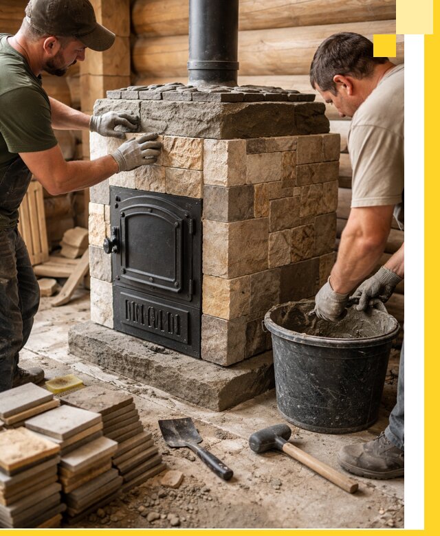 Облицовка банной печи под ключ в Луховицах: камень и плитка