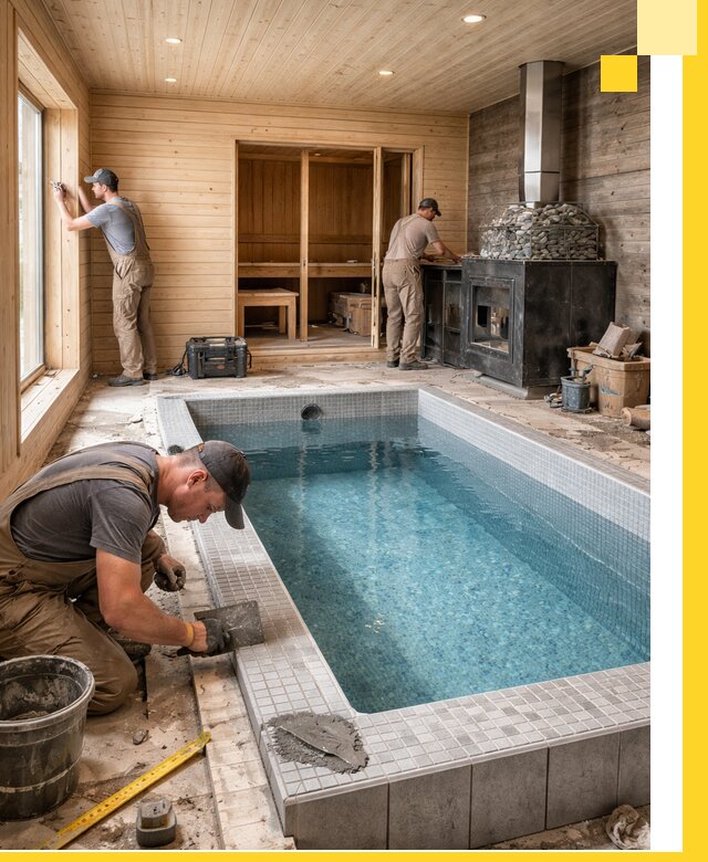 Проект бани с бассейном и сауной в Луховицах под ключ