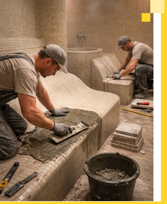 Лежаки для хамама под ключ в Луховицах, проект и монтаж