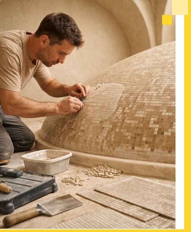 Профессиональная укладка мозаики для хамама под ключ в Луховицах