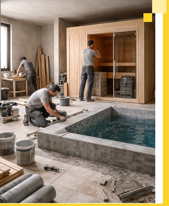 SPA зоны под ключ с бассейном сауной и печью в Луховицах